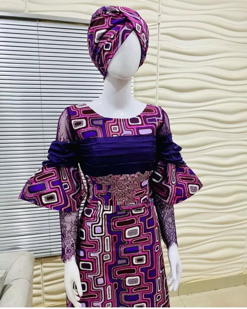 Ankara, Lace, and Plain Fabric Combo