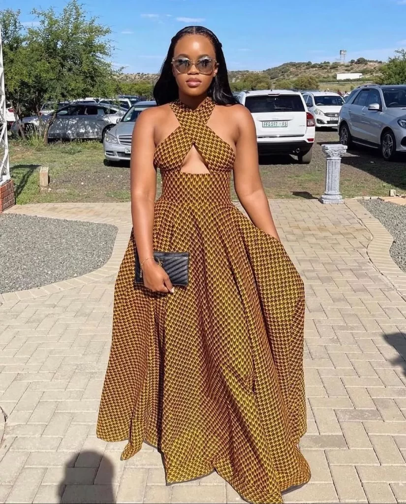 African Pinafore Dress With Crossing Shoulder Slips