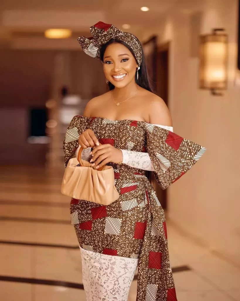 Off Shoulder Ankara And Lace Styles