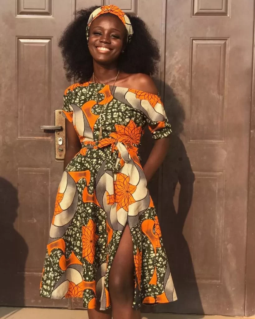 One hand Off Shoulder Over A Thigh Slit Flare Dress