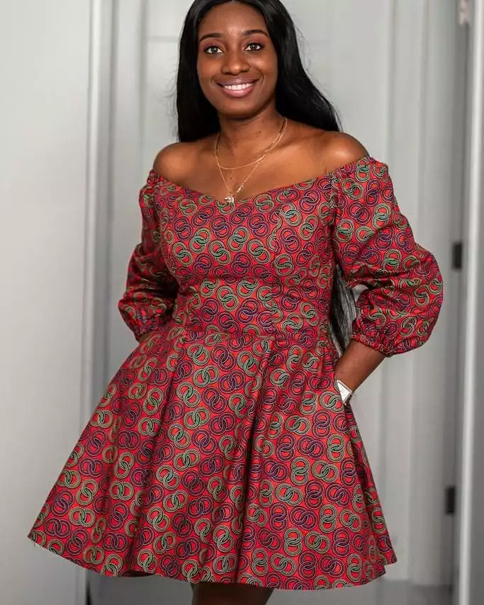 Off Shoulder Flare Gown Style With Bell Puff Sleeves