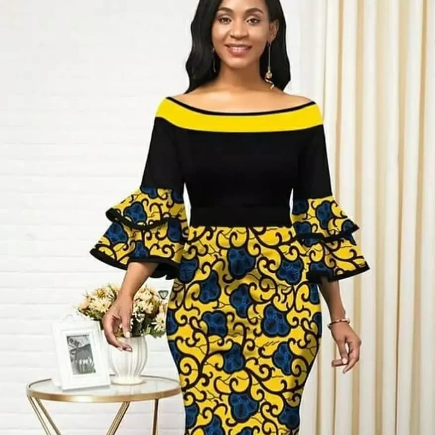 Off-shoulder Ankara Print On Bell sleeves