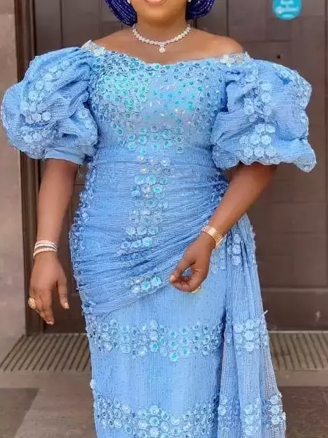 sky blue lace gown styles for wedding