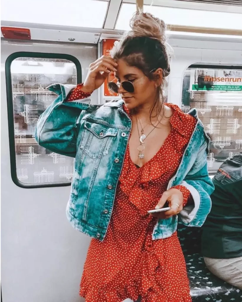 Denim Shirts With Mini Polka Dress