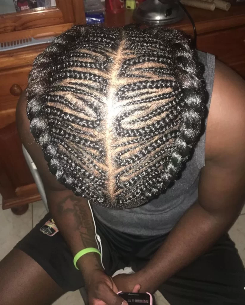 Double Thick Cornrows Patterned with Ghana Weaving