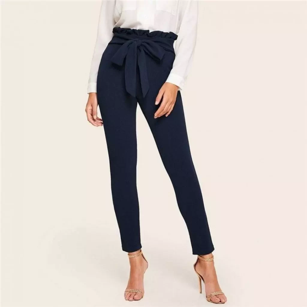 White Vintage Collar Shirt on High Waist Pants and Heels