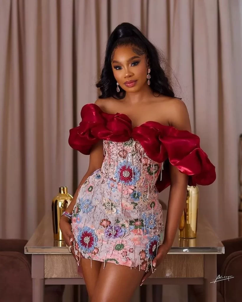 Sharon Ooja posing in this beautiful gown