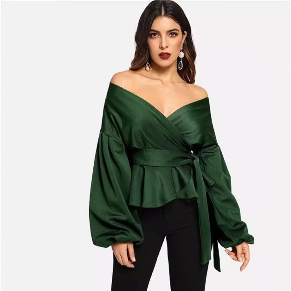 Wrap Peplum Top and Puff Sleeves 