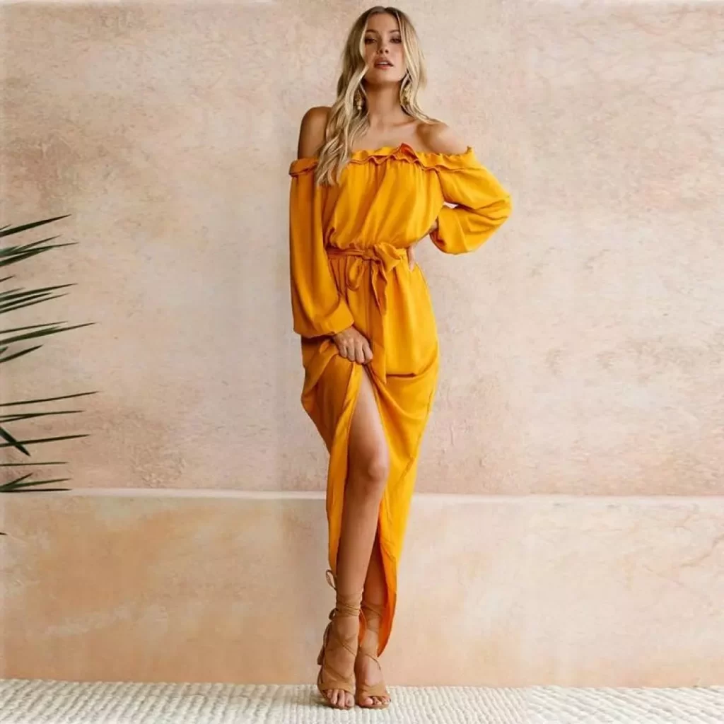 Mango Plain Dress With Balloon Sleeves