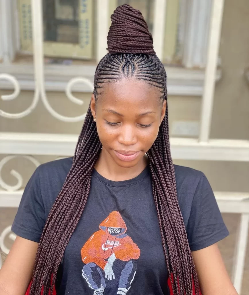 Stylish Long Braids With Frontal Ghana Weaves