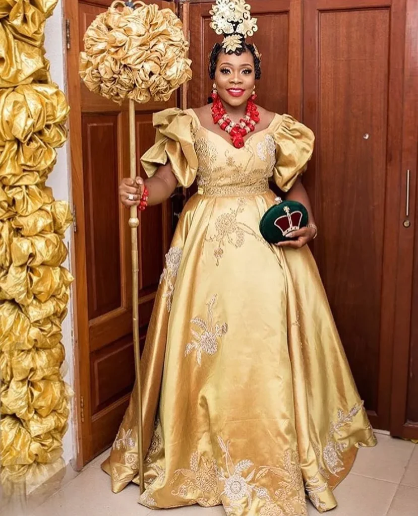Efik Bride In Gold Traditional Onyonyo Dress and Wig