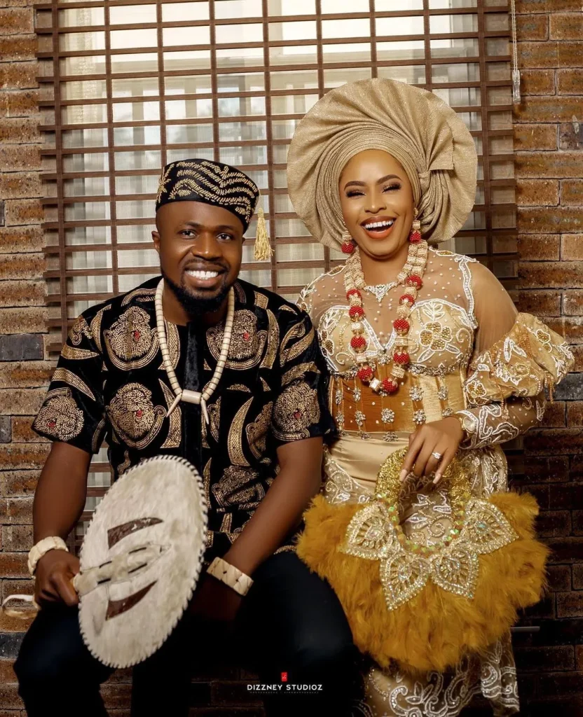 Igbo groom and ibibio bride traditional wedding attire
