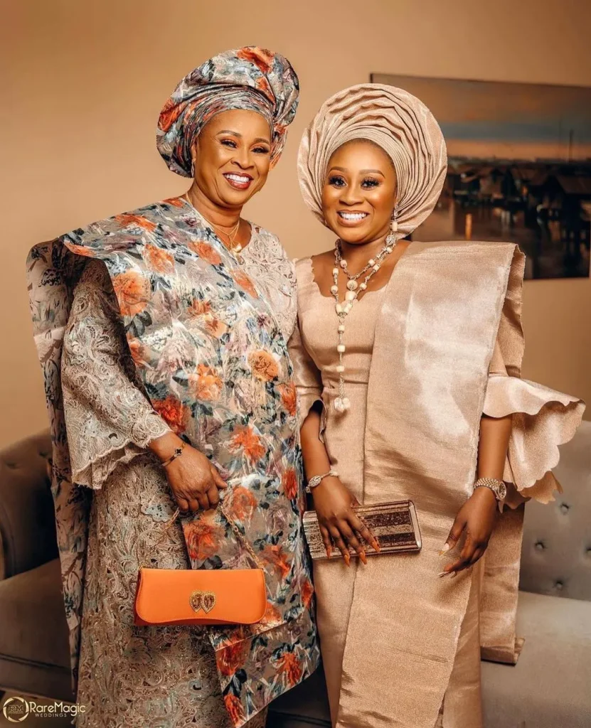 Yoruba bride and bride's mother traditional wedding attire