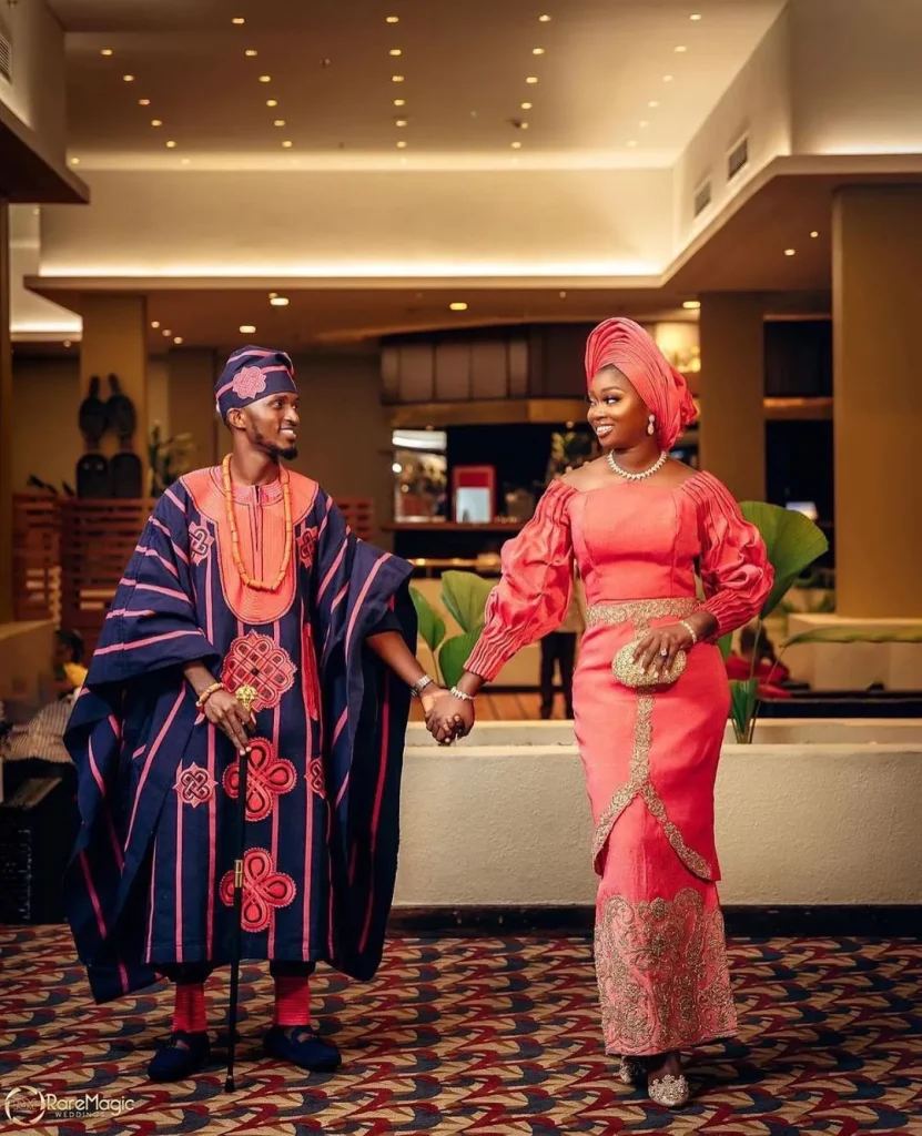 Purple and pink themed Yoruba Traditional wedding attire