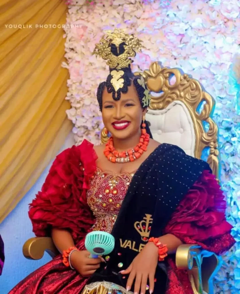 Calabar Bride In Red Onyonyo Dress With Coral Beads and Decorated Hair