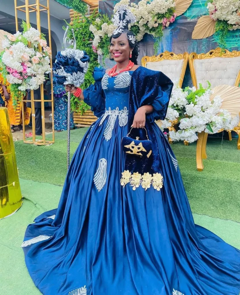 Efik Bride In Beautiful Traditional Onyonyo Dress and Decorated Staff