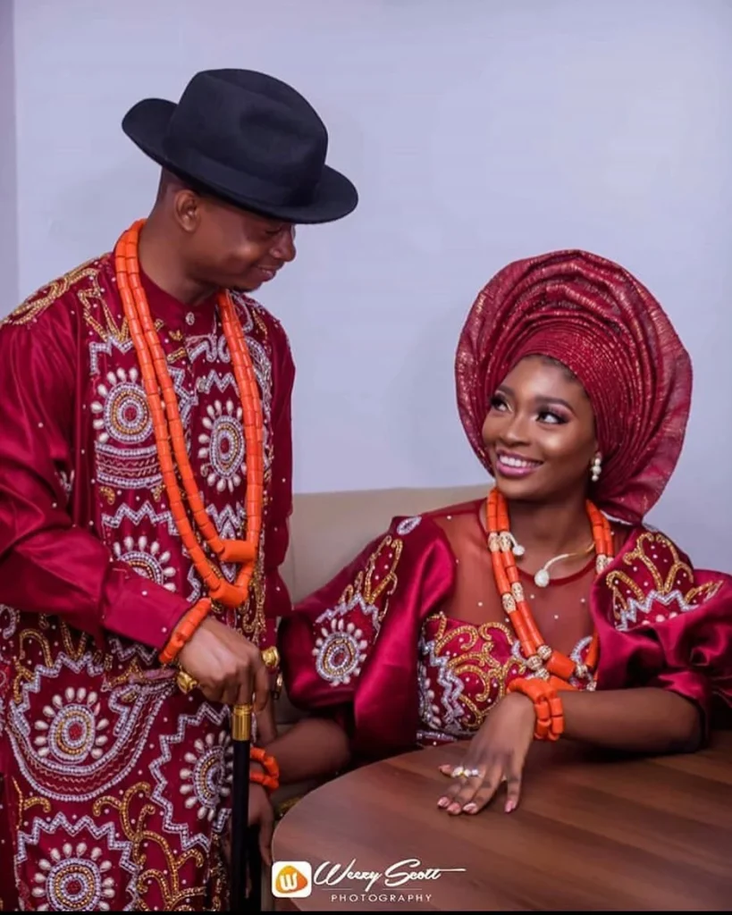 Urhobo native wear for bride and groom
