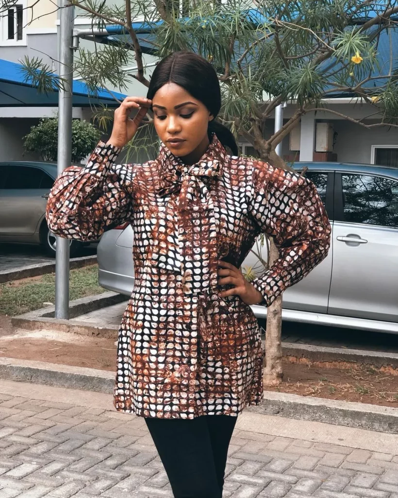 African shirts women collar ethnic tribal print design printed patterns on the front,