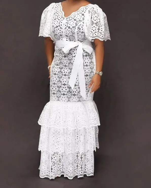 Cord lace straight gown styles