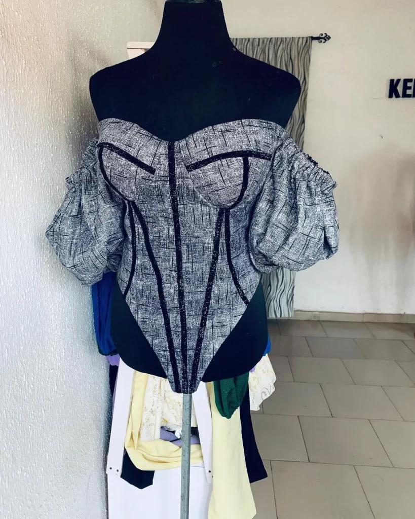 
Puff-Sleeve Ankara Corset 