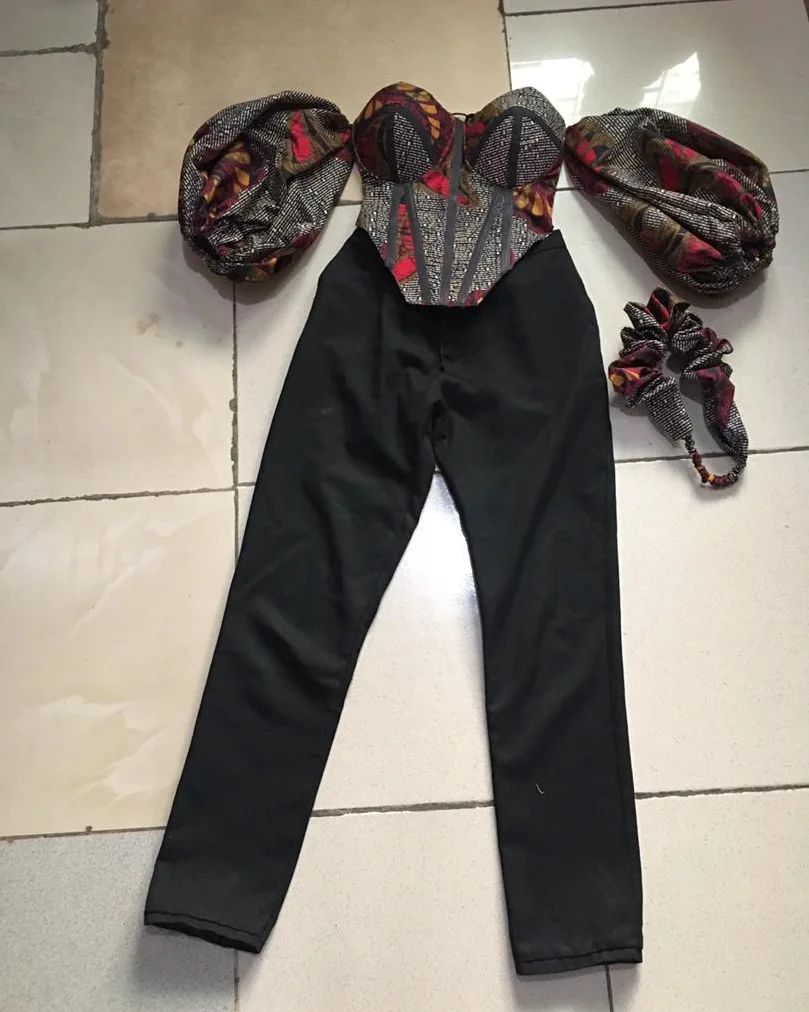 
Puff-Sleeve Ankara Corset