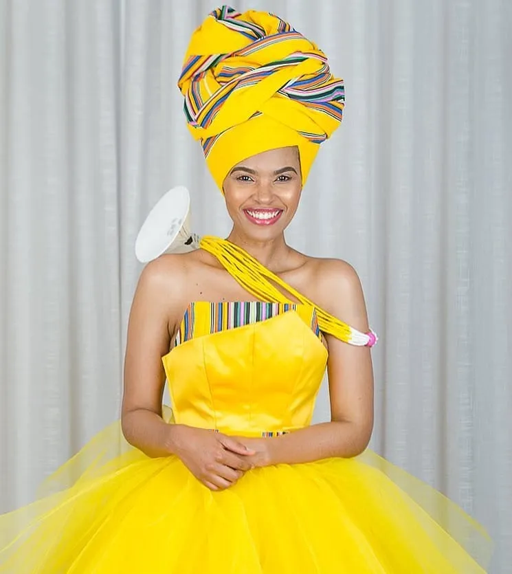 Venda print fishtail gown