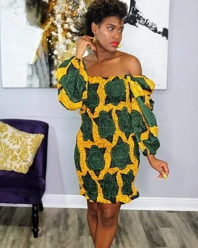  Ankara Off Shoulder Dress