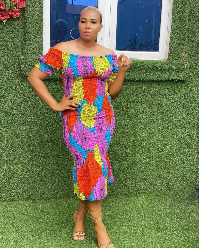 Ankara off shoulder Elastic gown. 