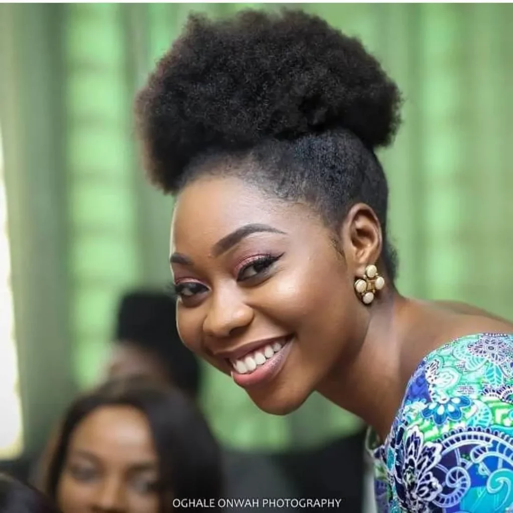 Halo crown braid with afro