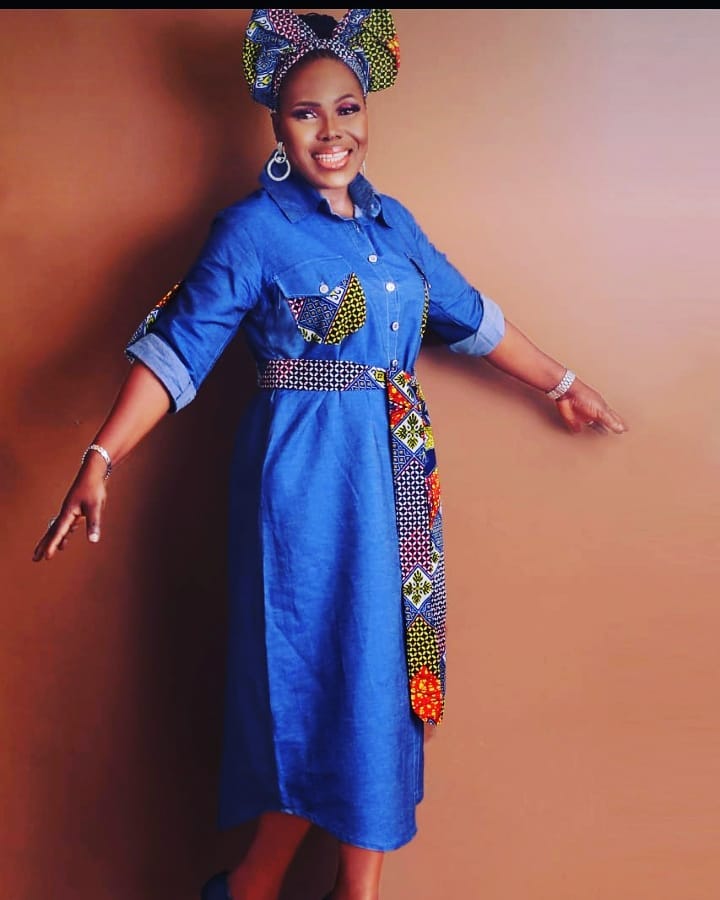 dark denim delicately decorated with several eye-catching ankara details like pocket