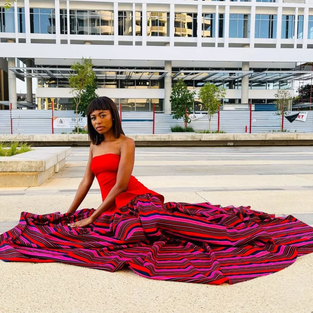 The oshiwanbo cultural attire is customarily worn at wedding events; the cultural print powers up the gathering of family members.