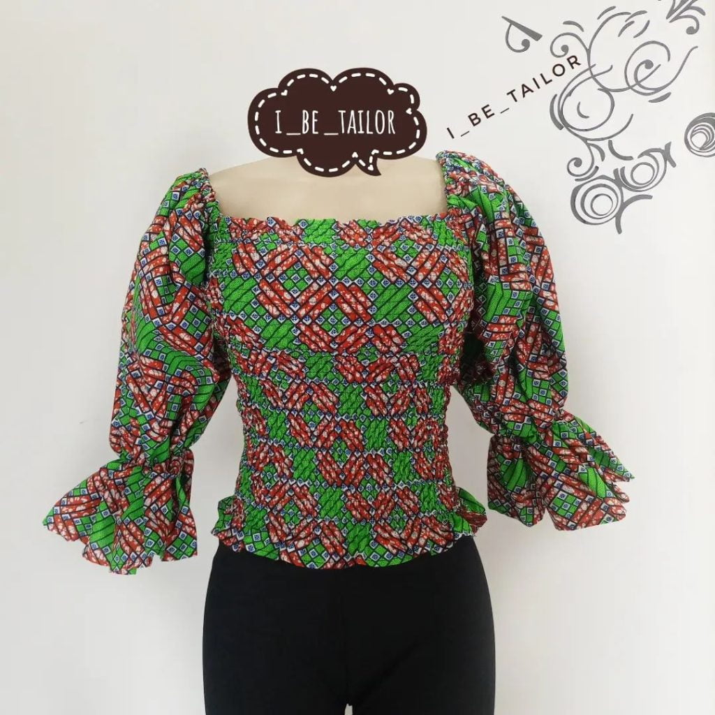 Ankara Top, African Print Top, African Smocked Blouse, Bodycon