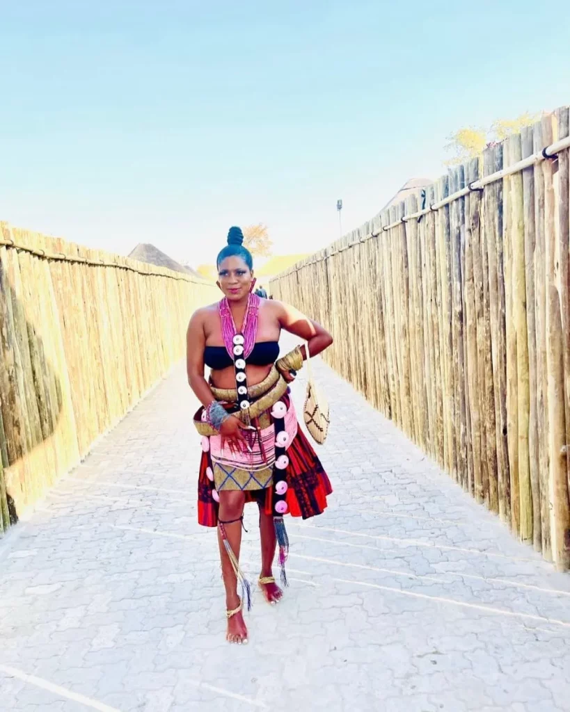 The oshiwanbo cultural attire is customarily worn at wedding events; the cultural print powers up the gathering of family members.
