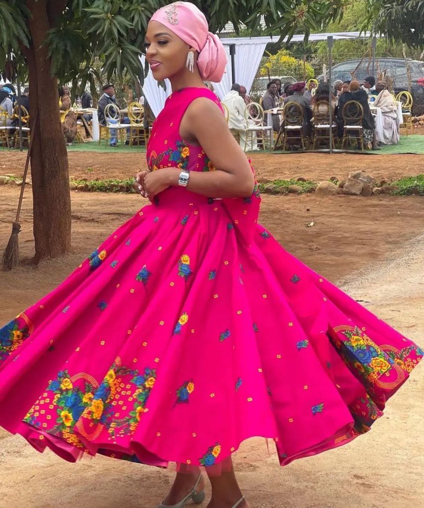one shoulder pink Tsonga Traditional modern Tsonga traditional dresses for weddings
