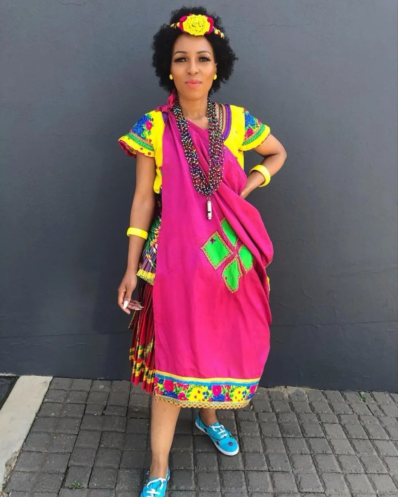 Tsonga Bride In Traditional Wedding Dress With Doek Yellow Tsonga Traditional Print Dress With Headwrap