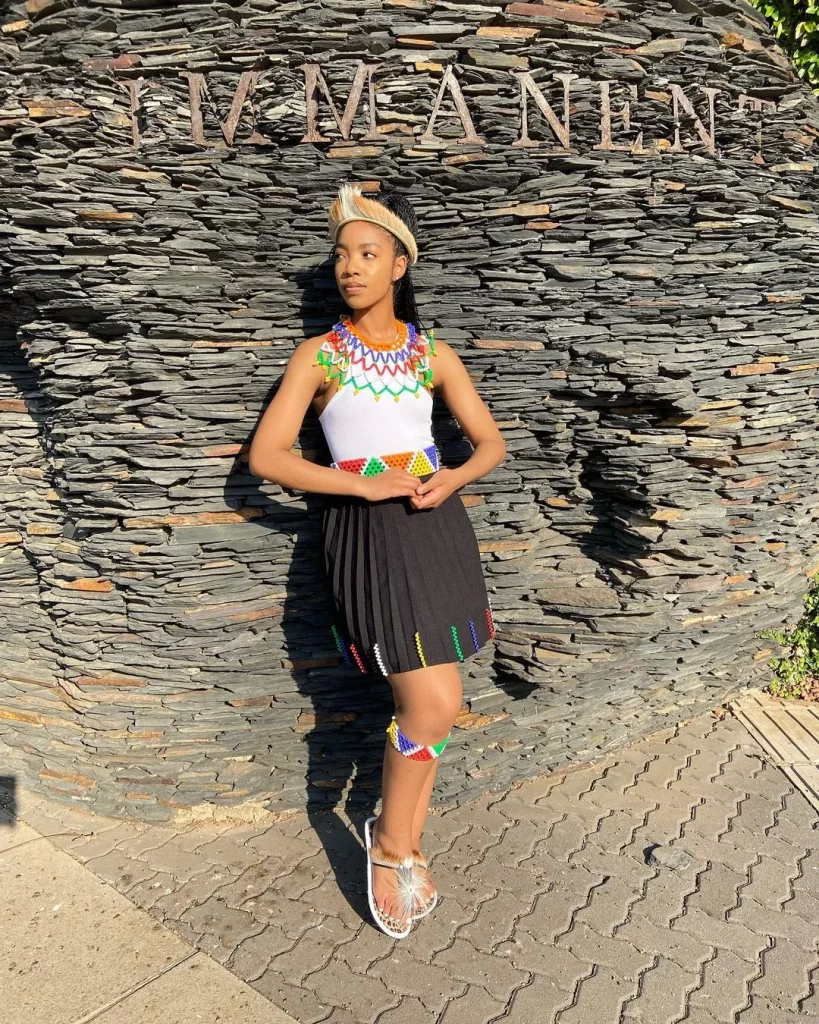 White top and short black skirt - Zulu attire