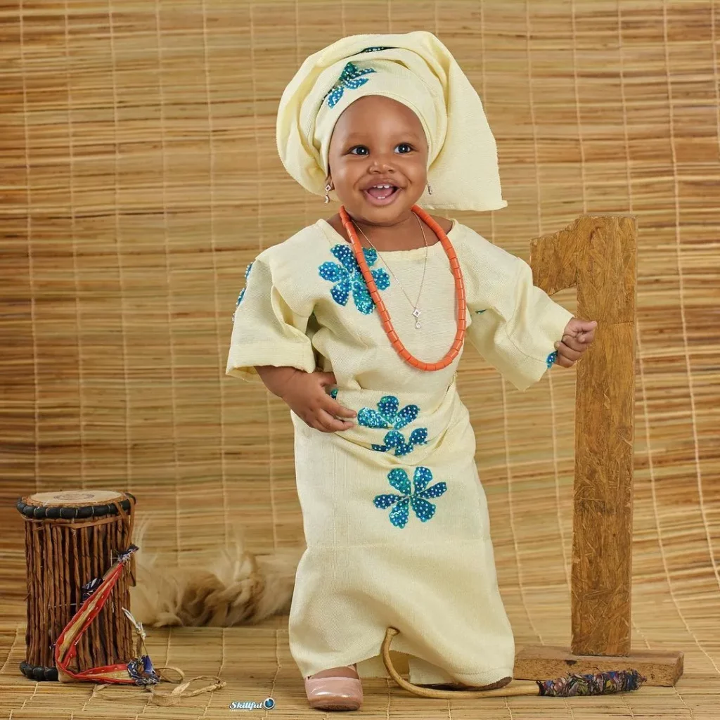 Girl'sTraditional Aso Oke Wear -Iro, Buba & Gele