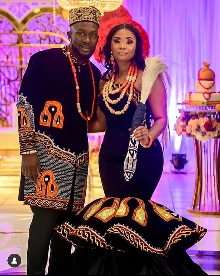 Couple In Toghu Print Dress and Waistcoat