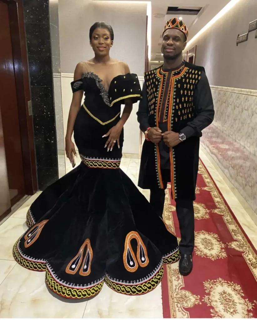 Couple In Toghu Print Dress and Waistcoat