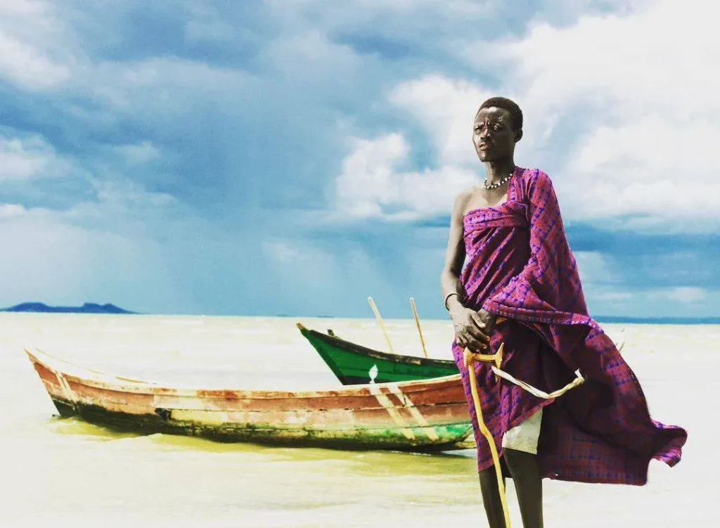Turkana Tribe girl in her village on Turkana lake