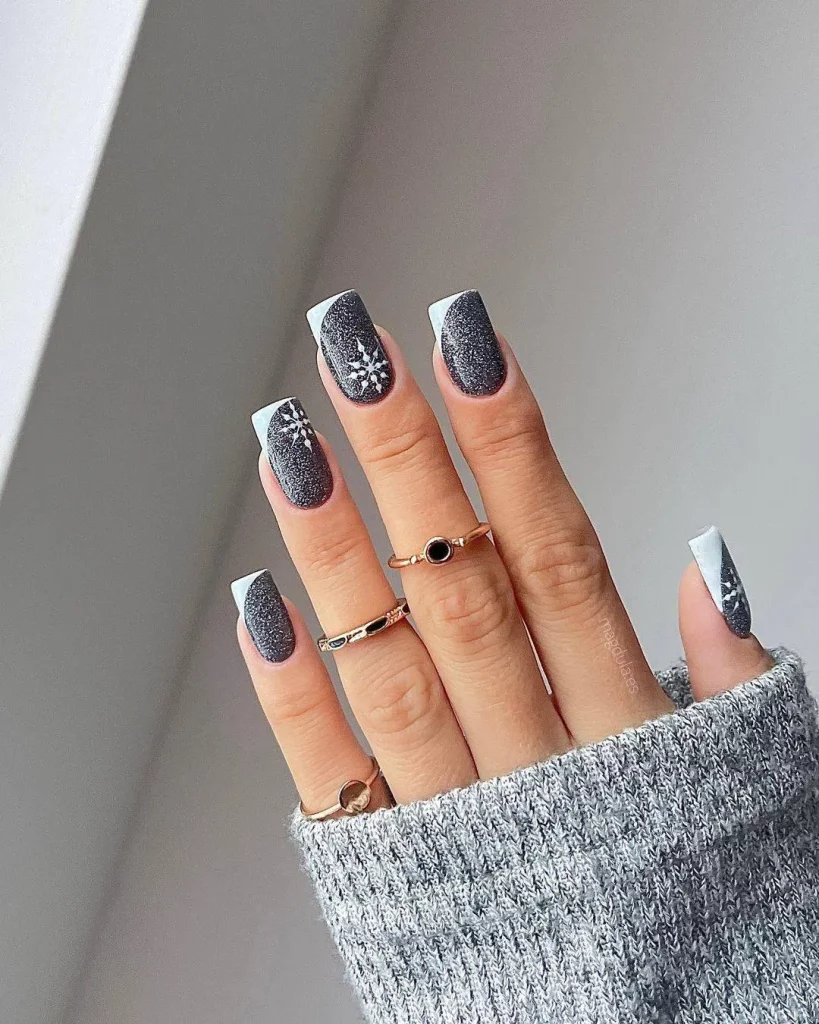 Snow flakes Silver Nail Designs Ideas 