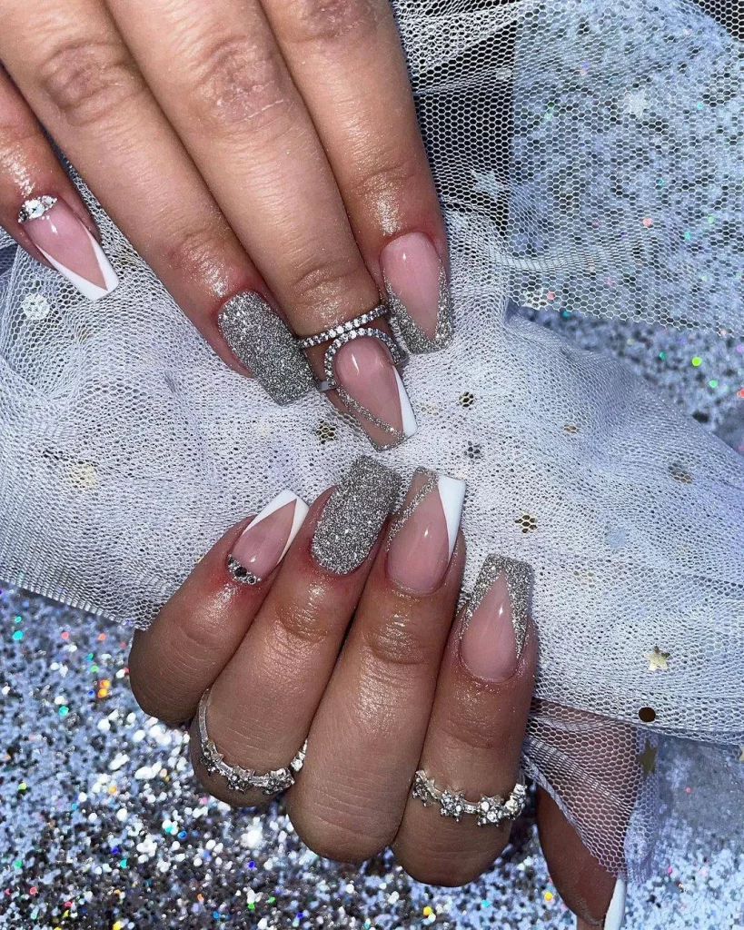 Geometric Silver Nail Design Ideas 