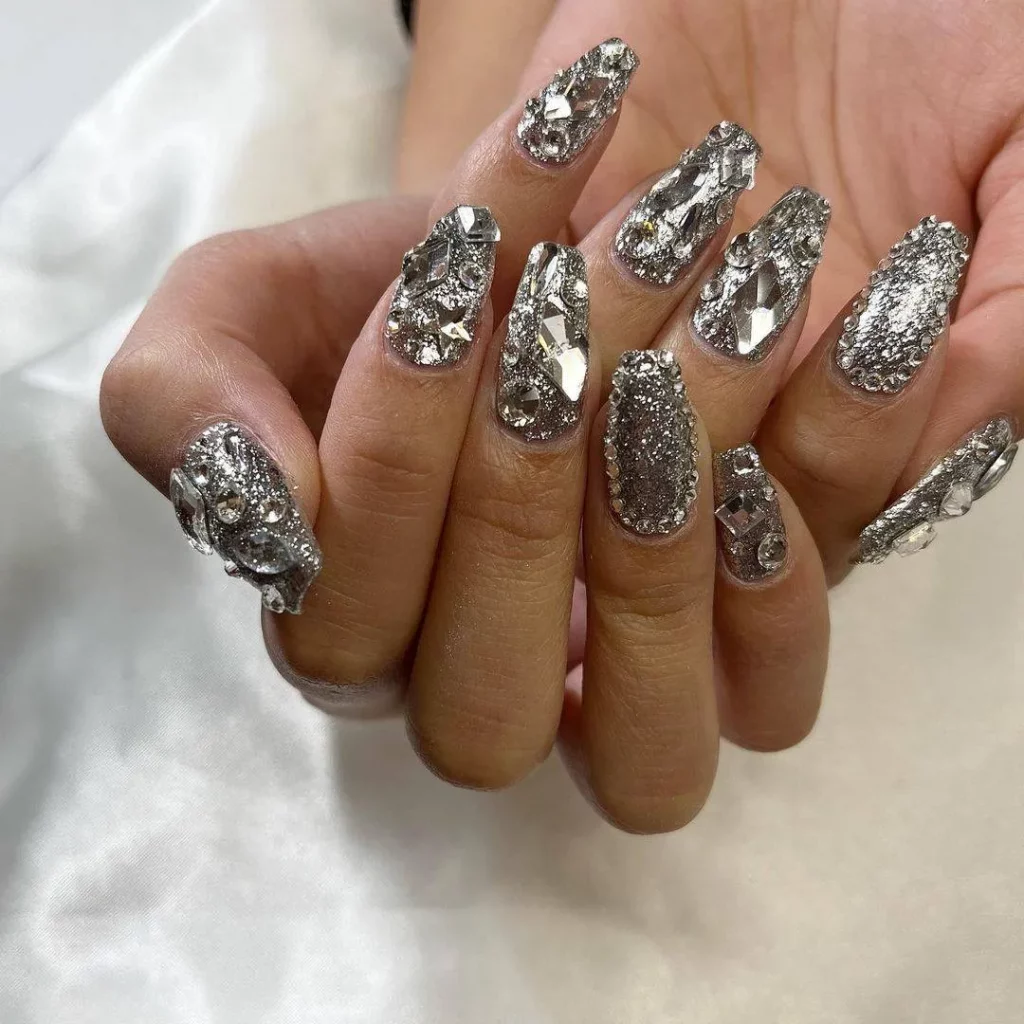 Marble Silver Nail Design Ideas