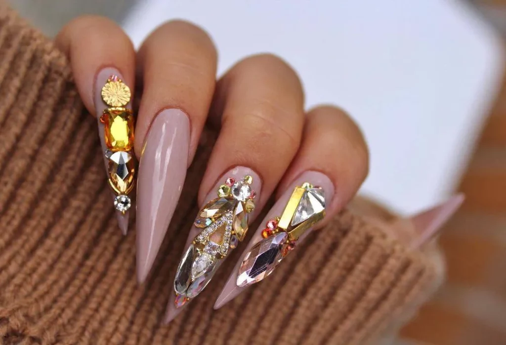 Rhinestone taupe nail designs