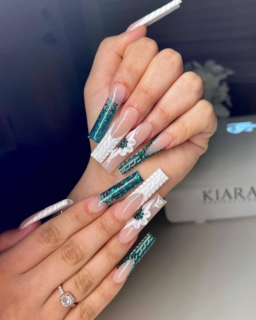 ombre nail art with flowers