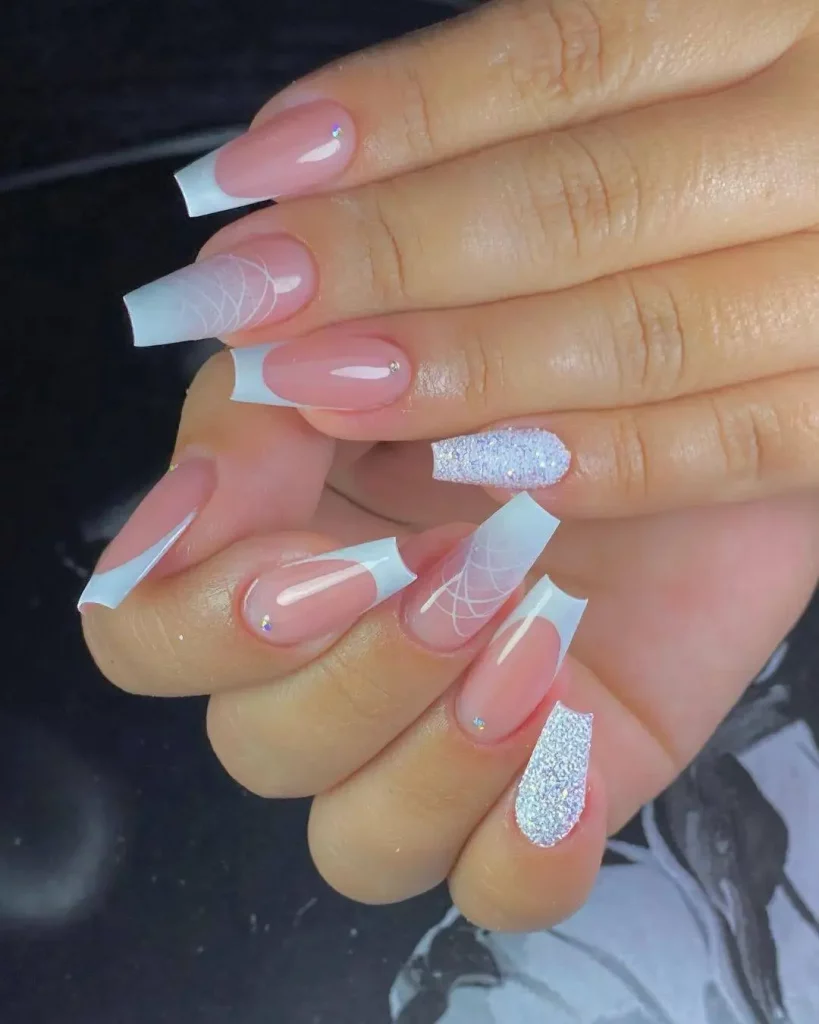 ombre nail design with geometric shapes