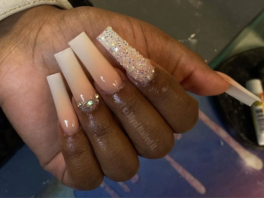 ombre nail art with rhinestones