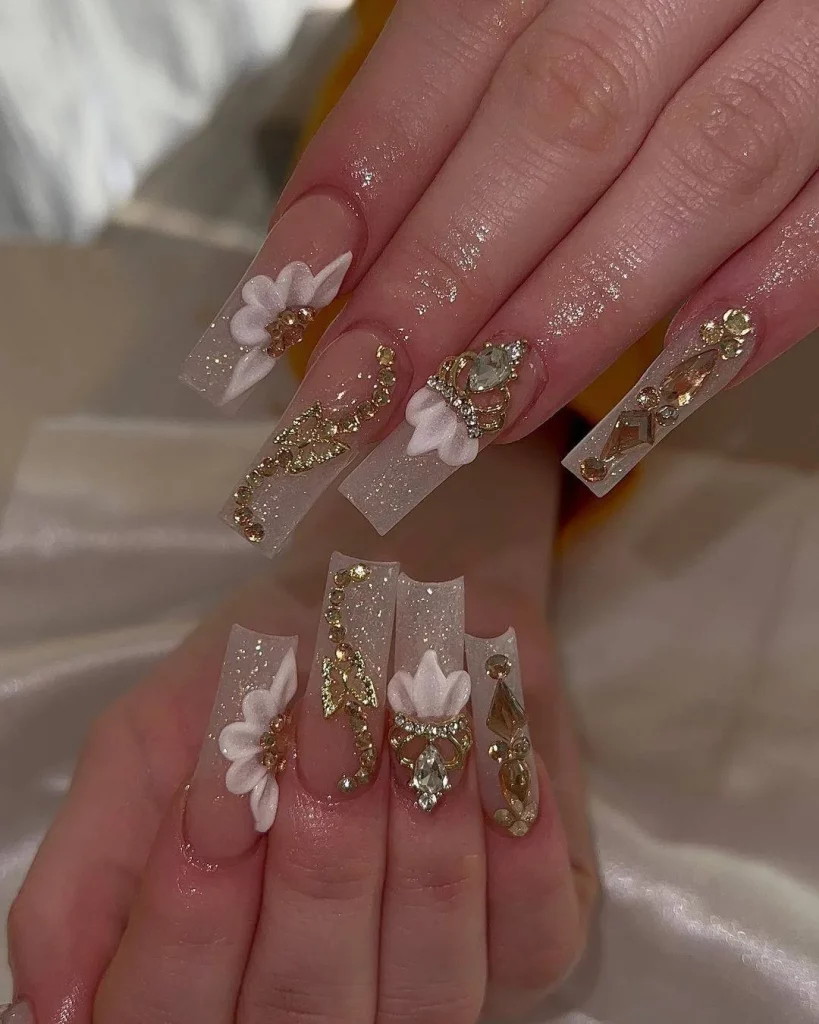 ombre nail art with flowers
