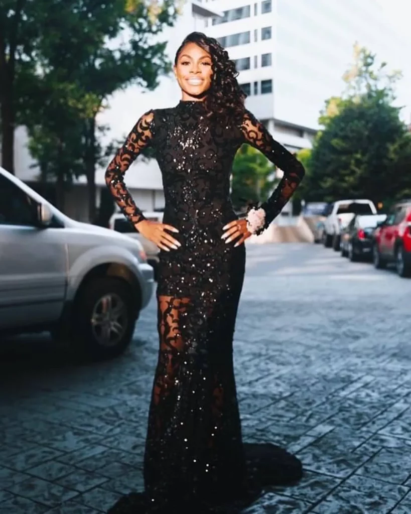 black lace evening dress