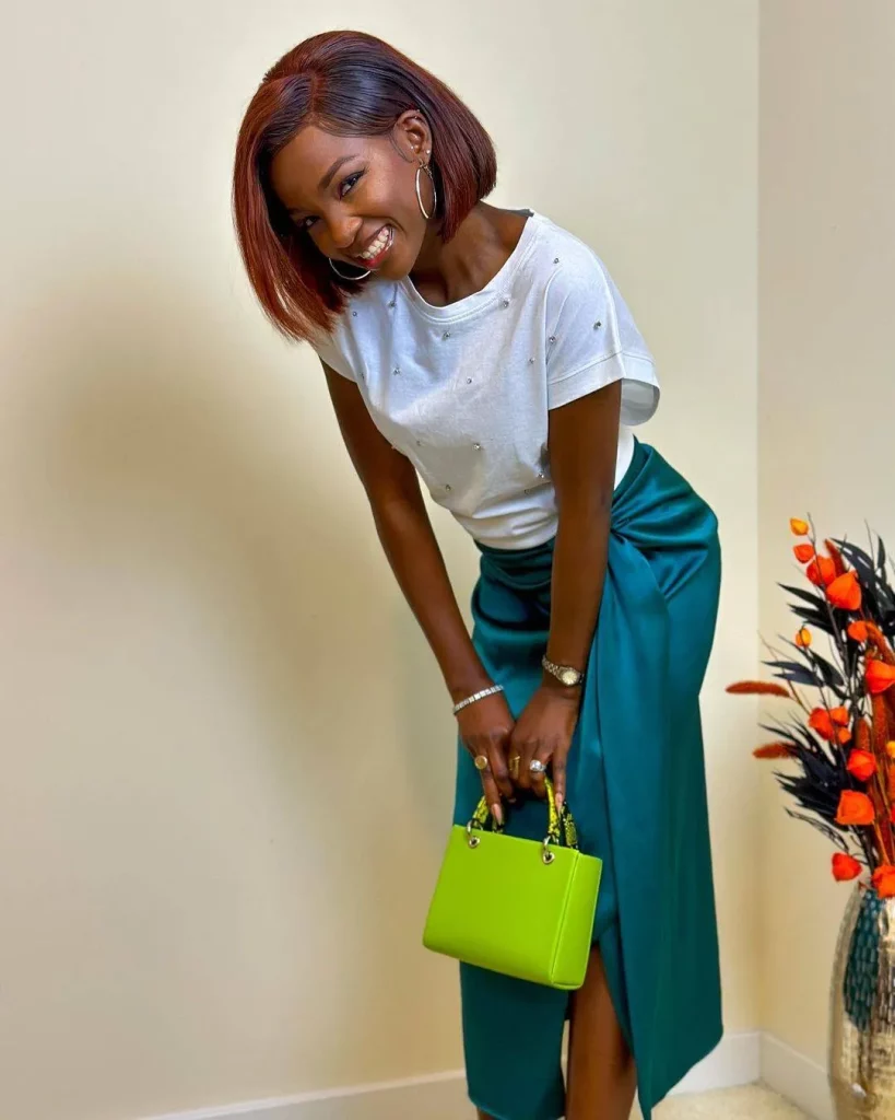 Green and white party dresses